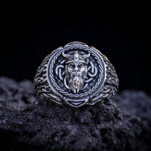 Nordic Celtic Viking head ring domineering male ring